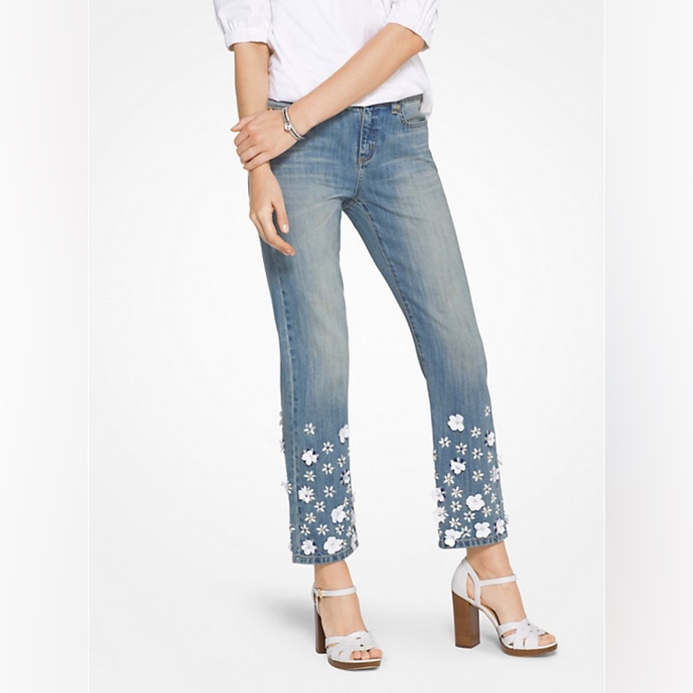 Michael Kors Floral Sequined Cropped Jeans